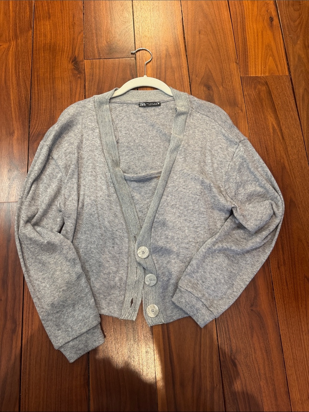 Zara Light Heather Gray Button-Front Women's Cardigan
